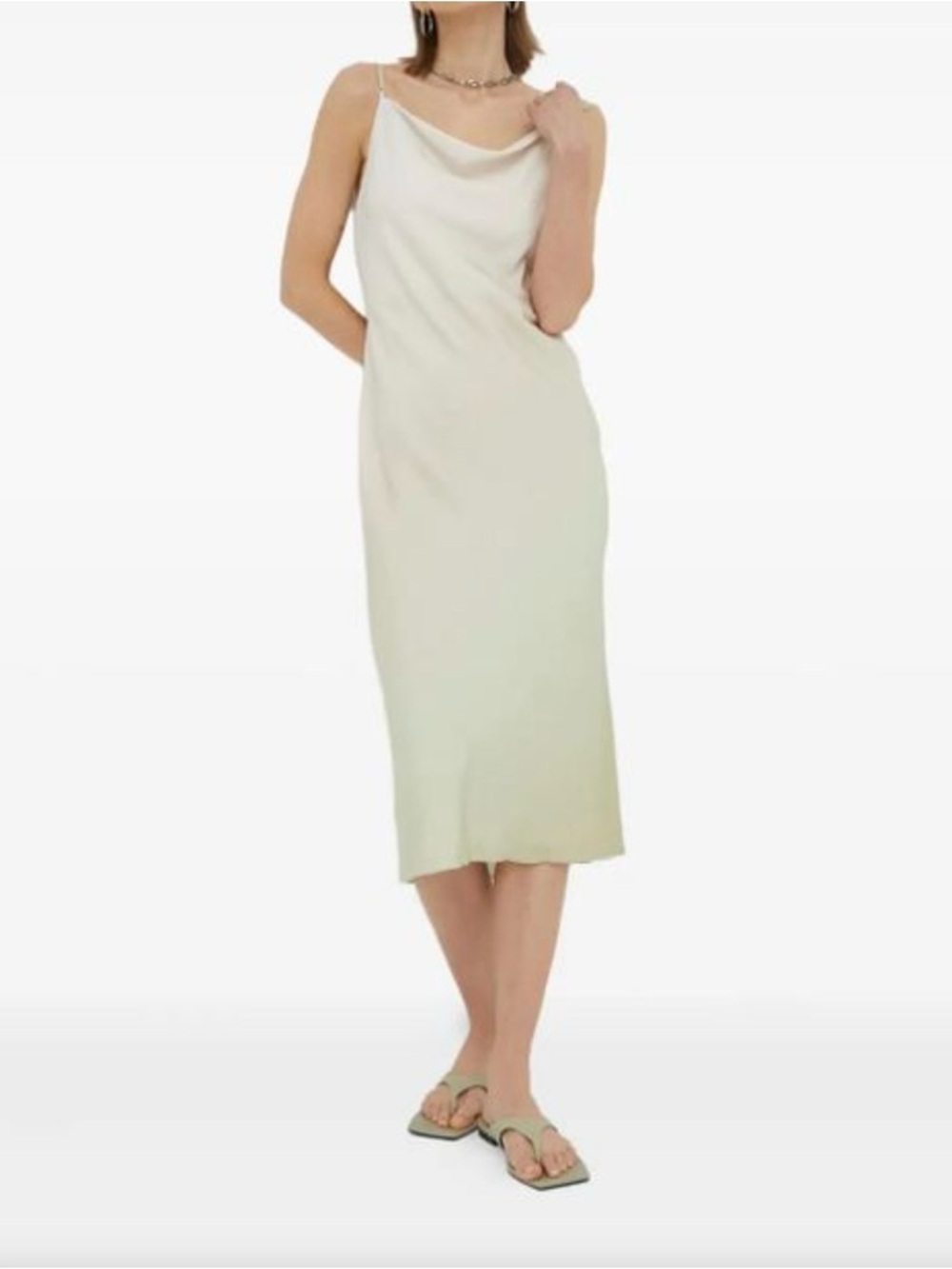 SAMSOE Cream Satin Cowl Midi Slip Dress